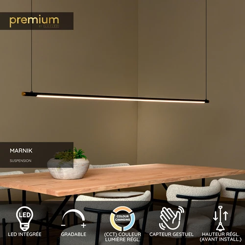 Lucide MARNIK - Suspension - Ø 2,5 cm - LED Dim. - CCT - 1x24W 2700K/4000K - Détecteur à balayage manuel - Noir | Premium - USP